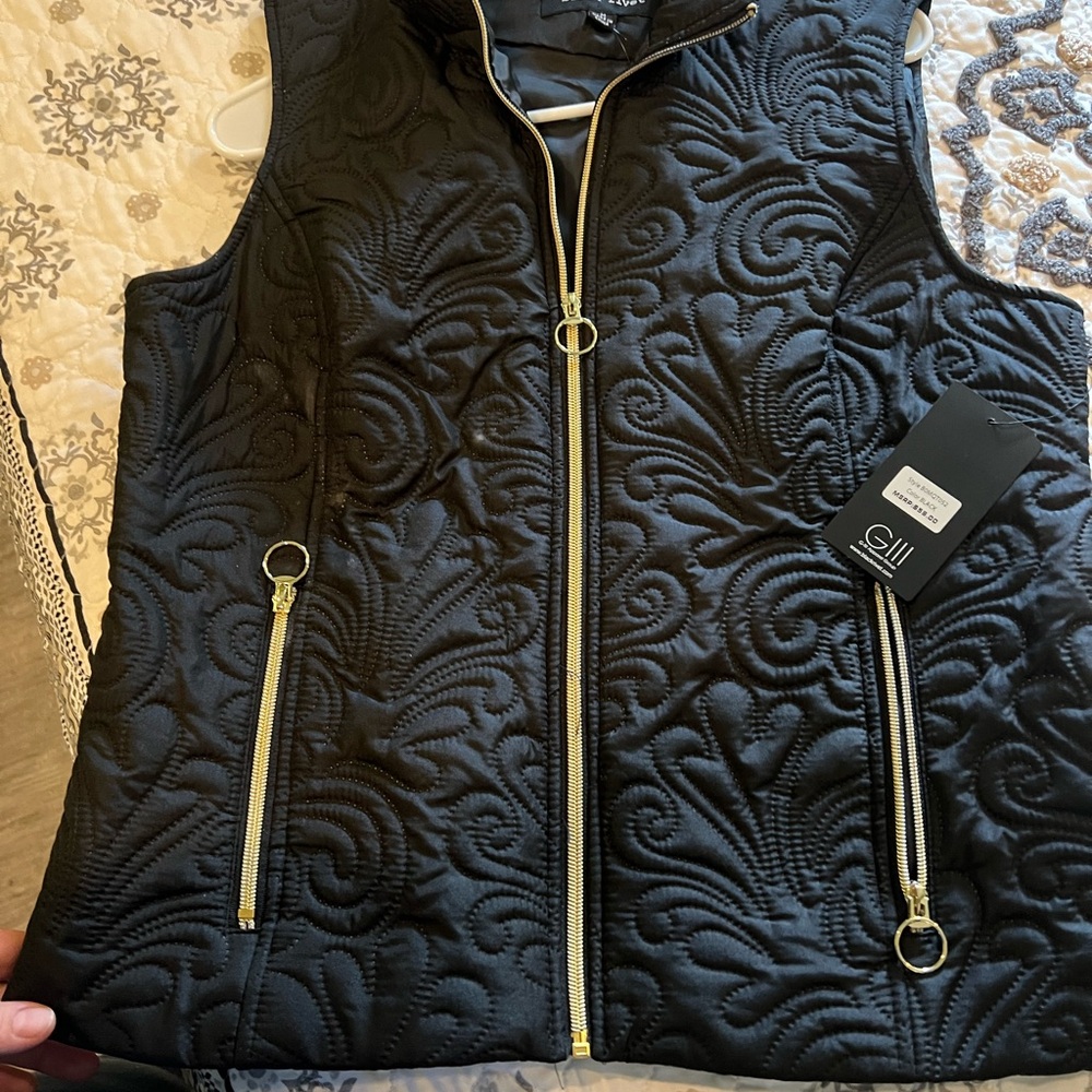 Black Rivet Quilted Black Vest with Gold Accents